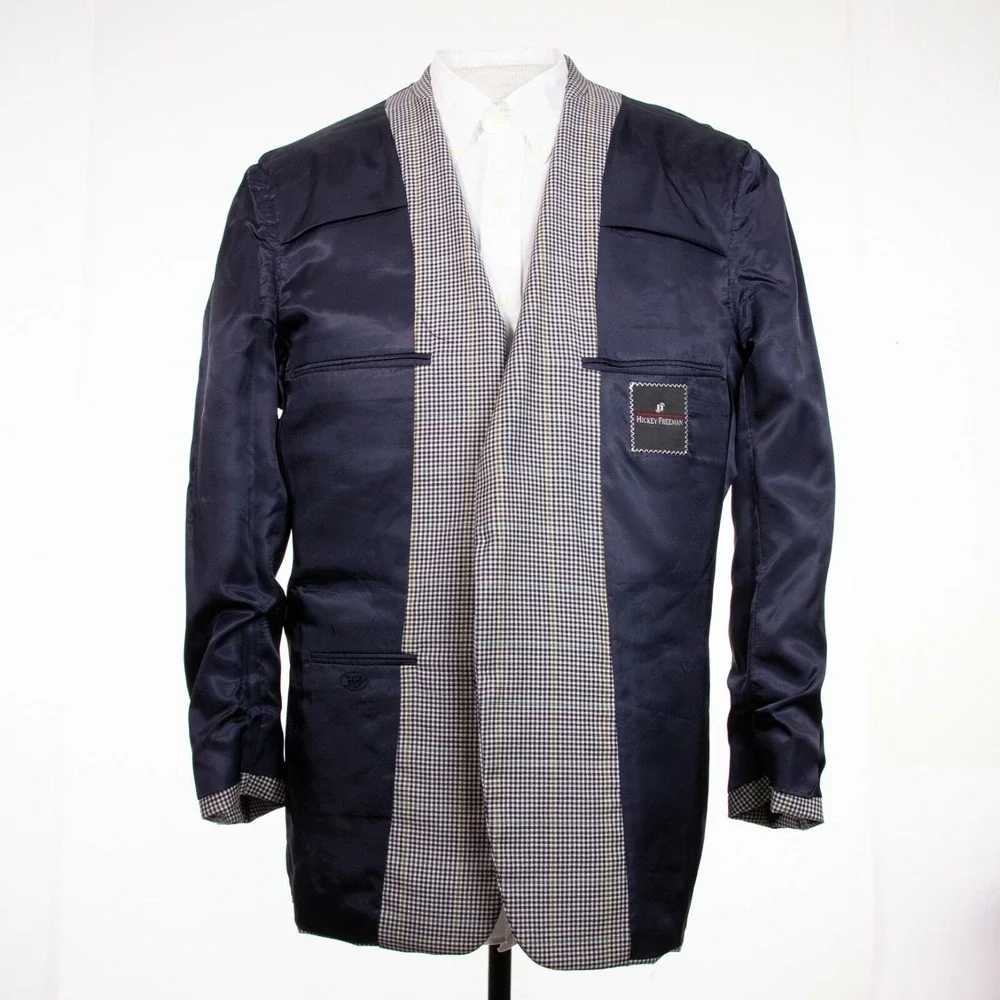 Hickey Freeman‎ Mens 40R Plaid Houndstooth Blazer Sports Coat Suit Jacket